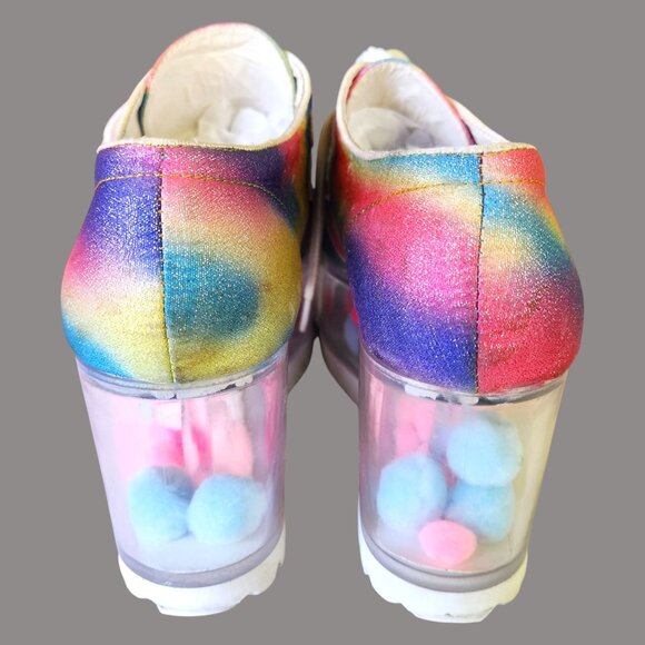 YRU QLOUD Rainbow Glitter Clear Platform Shoes Creepers Kawaii Rave Festival Sz - Picture 9 of 15